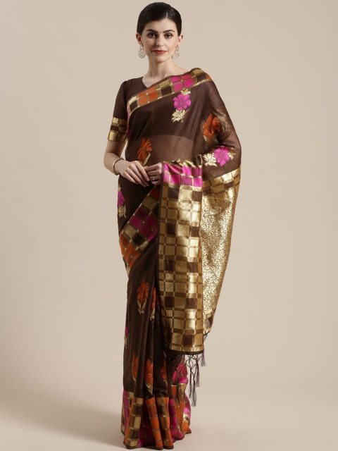

Saree mall Brown & Pink Woven Design Sarees
