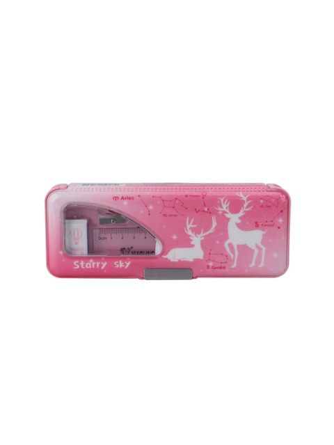 

QIPS Girls Pink & White Graphic Printed Magnetic Pencil Box