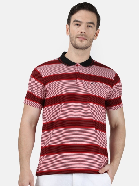 Monte Carlo Men Red & Pink Striped Polo Collar T-shirt