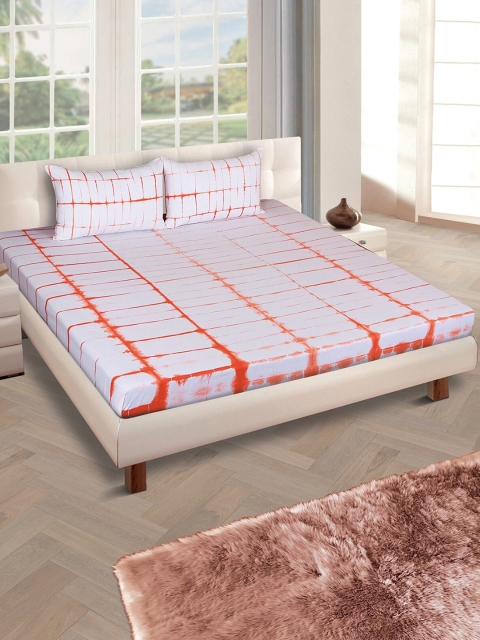 

ROMEE White & Orange 300 TC King Bedsheet with 2 Pillow Covers