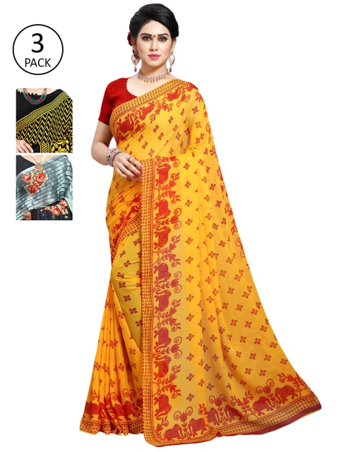

KALINI Pack of 3 Printed Poly Georgette Saree, Multi