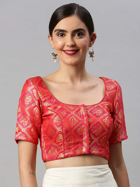 

Soch Women Red & Gold-Coloured Woven Design Art Silk Saree Blouse