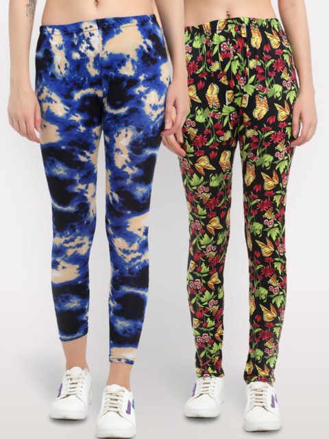 

NEUDIS Women Pack Of 2 Printed Skinny-Fit Ankle-Length Leggings, Blue