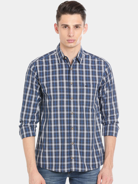 

Double Two Men Blue Slim Fit Checked Casual Shirt