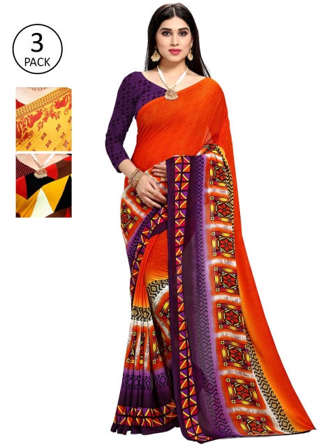 

KALINI Pack of 3 Printed Poly Georgette Saree, Multi