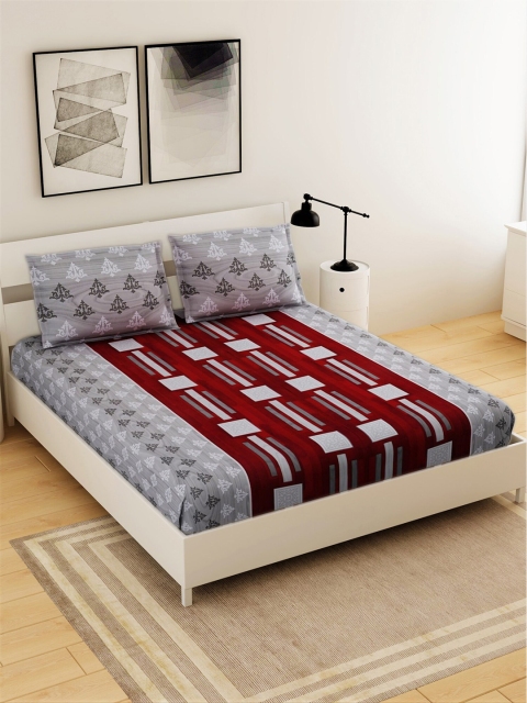 

Salona Bichona Grey & White 120 TC Cotton King Bedsheet with 2 Pillow Covers