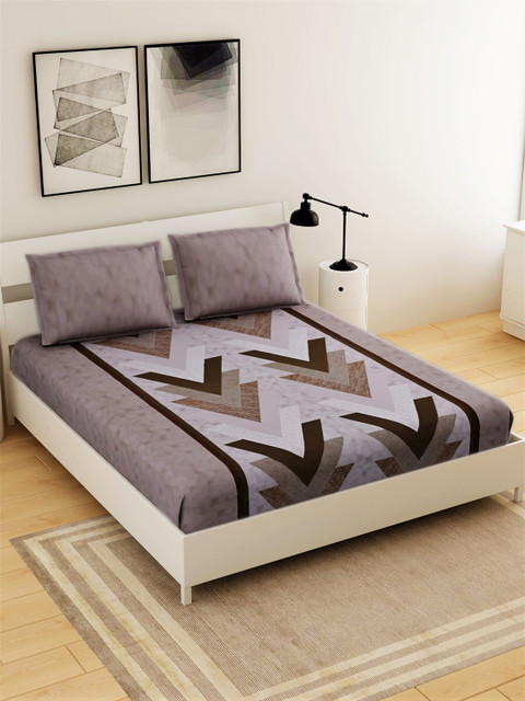 

Salona Bichona Brown & Grey Striped 144 TC Queen Bedsheet with 2 Pillow Covers