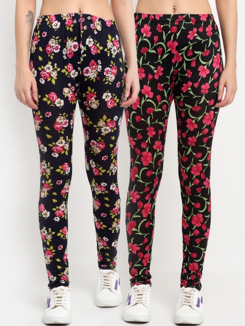 

NEUDIS Women Pack Of 2 Multi Floral Printed Skinny-Fit Ankle-Length Leggings
