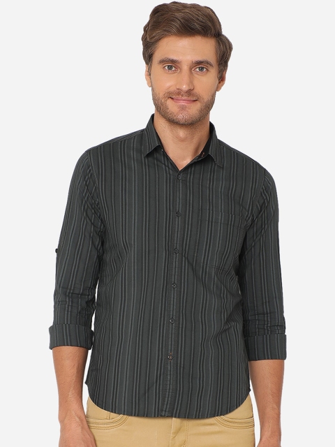 

Greenfibre Men Black Slim Fit Striped Casual Shirt