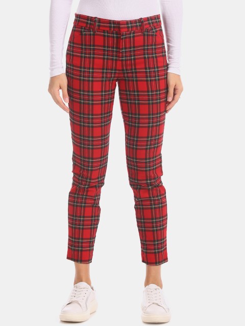 

GAP Women Red Checked Skinny Fit Easy Wash Regular Trousers