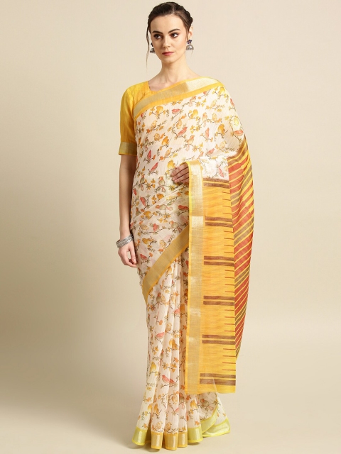 Saree mall Yellow & Red Floral Silk Blend Sarees