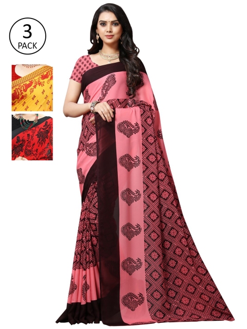 

KALINI Pack Of 3 Yellow & Pink Floral Saree