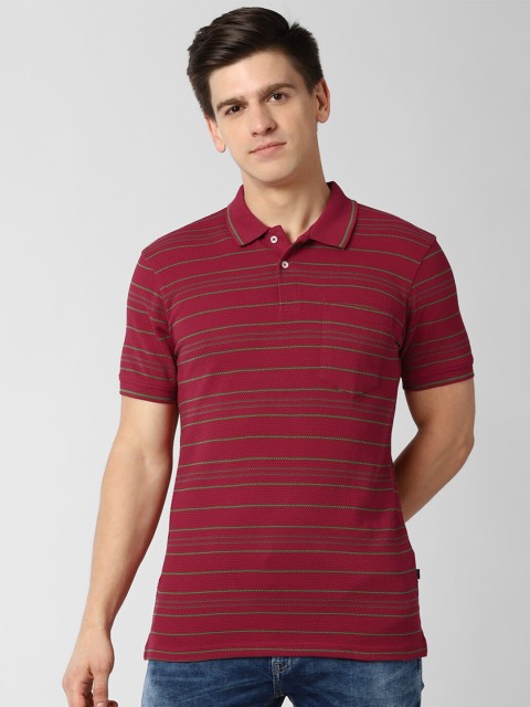 

Peter England Casuals Men Maroon & Green Striped Polo Collar Slim Fit T-shirt