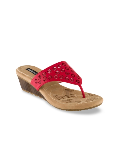 

Sherrif Shoes Red Wedge Sandals with Laser Cuts