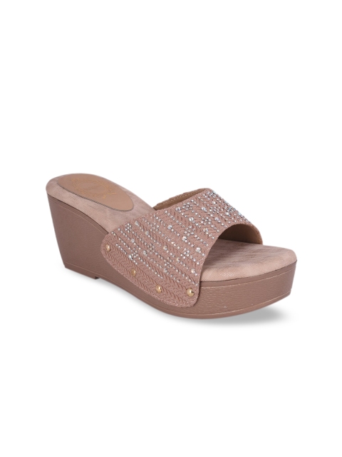 

Stelatoes Women Peach & Beige Embellished Wedge Sandals, Pink