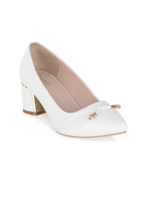 

Sherrif Shoes White Block Heeled Pumps With Bow
