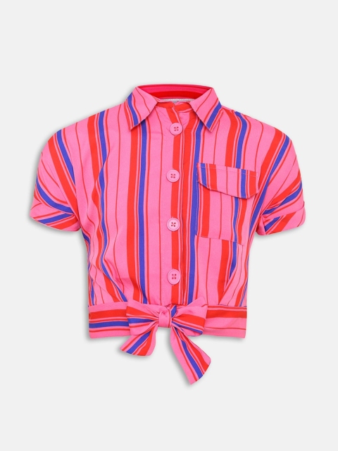 

Oxolloxo Girls Pink Multi Stripes Striped Casual Shirt