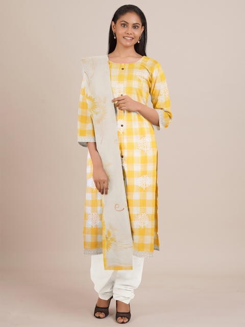 

Pothys Yellow & White Printed Unstitched Dress Material