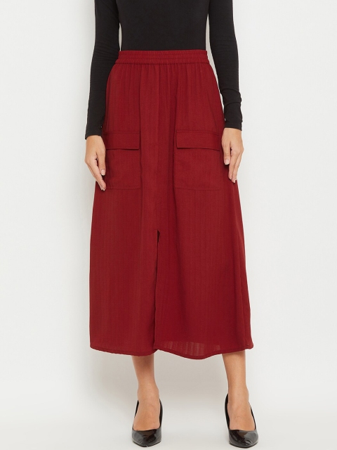

PANIT Women Maroon Solid Flared Midi Skirt