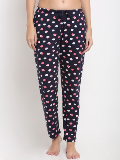 

Kanvin Women Black & Pink Printed Pure Cotton Lounge Pants