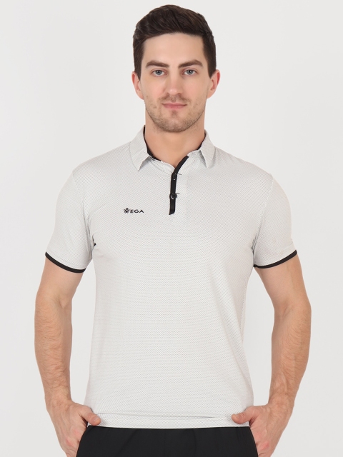 

VEGA Men White Polo Collar Dri-FIT Slim Fit T-shirt