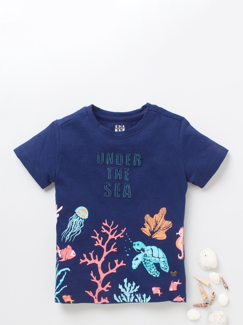 

Ed-a-Mamma Boys Navy Blue Printed Sustainable T-shirt