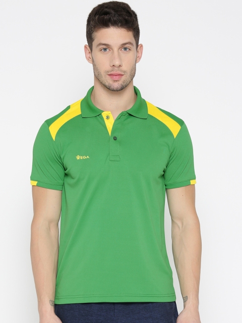 

VEGA Men Green & Yellow Polo Collar Dri-FIT Slim Fit T-shirt