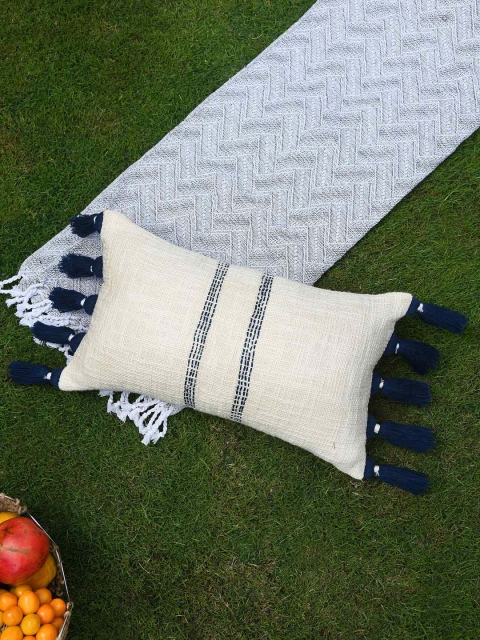 

Amoliconcepts White & Navy Blue Embroidered Rectangle Cushion Covers