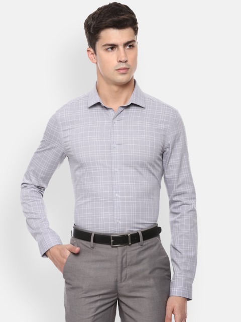 

Louis Philippe Men Grey Slim Fit Checked Cotton Formal Shirt