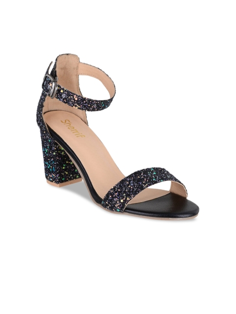 

Sherrif Shoes Black Embellished Block Heeled Sandals