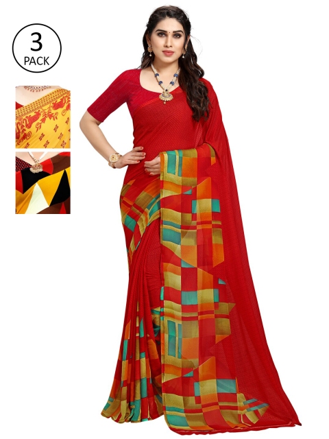 

KALINI Pack Of 3 Yellow & Red Saree