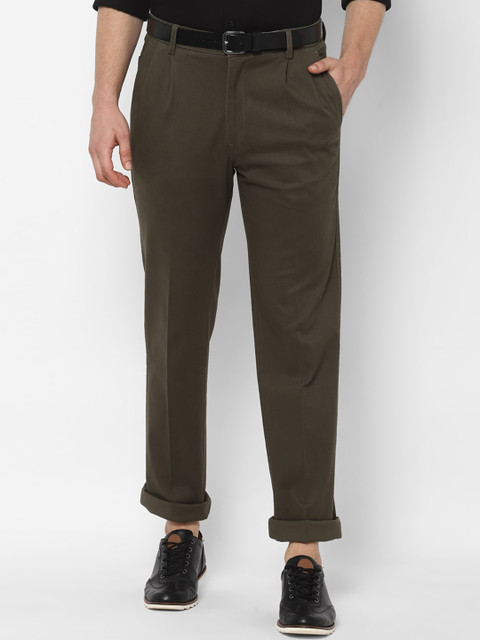 

Allen Solly Men Olive Green Pleated Regular Trousers