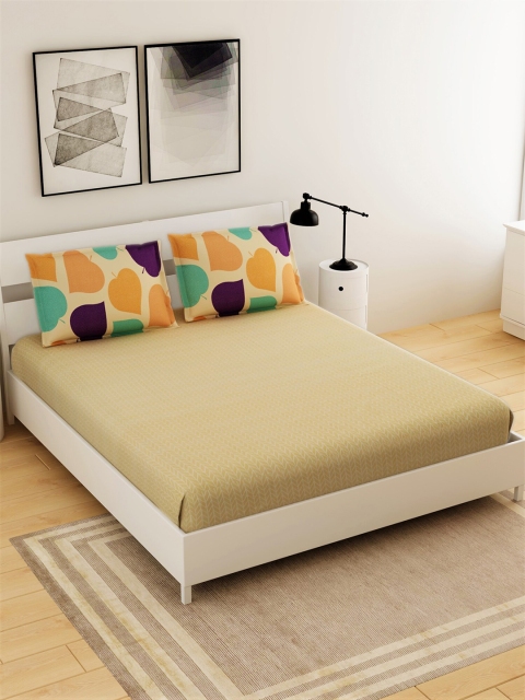 

Salona Bichona Beige & Yellow 144 TC Queen Bedsheet with 2 Pillow Covers