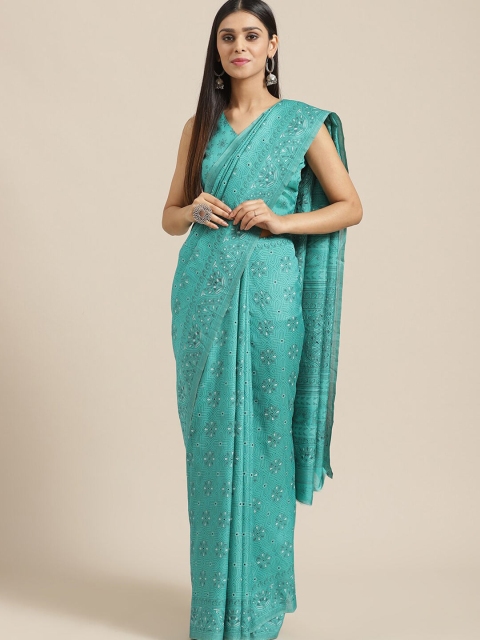 

Saree mall Turquoise Blue Ethnic Motifs Silk Blend Sarees