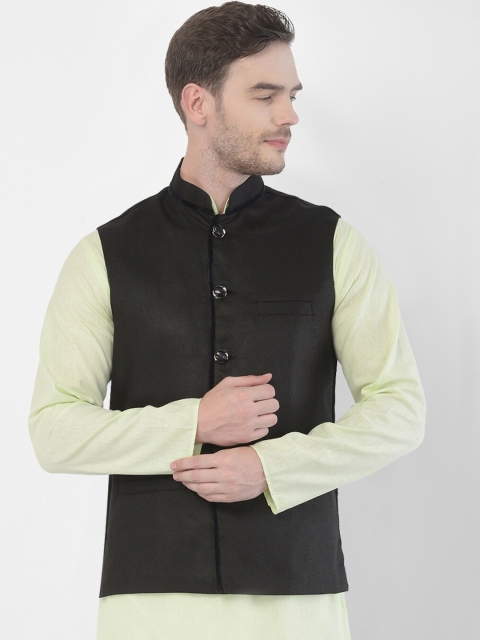 

SG LEMAN Men Black Nehru Jacket With Pocket Square