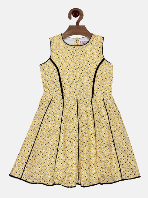 

First Kick Girls Yellow Printed A-line Dress