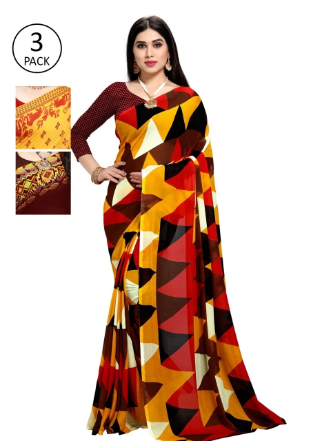 

KALINI Pack Of 3 Ethnic Motifs Sarees, Yellow