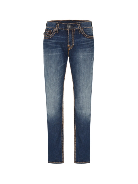 

True Religion Men Blue Low Distress Heavy Fade Slim Fit Jeans