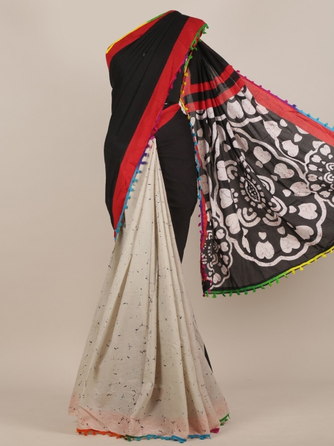

Pothys Black & Cream-Coloured Colourblocked Saree