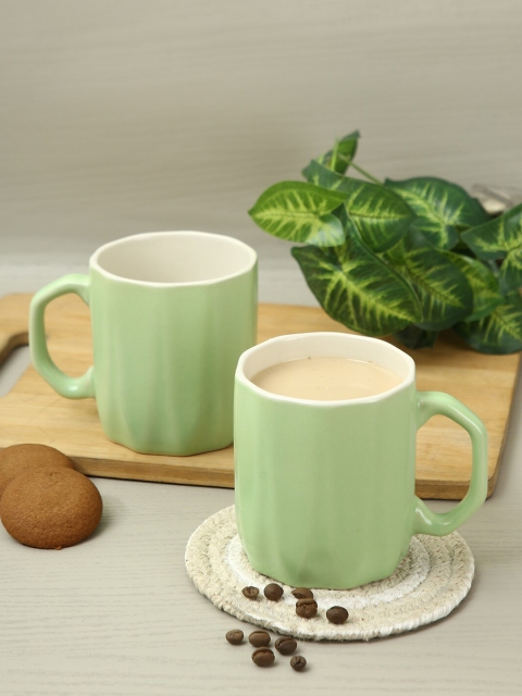 

Aapno Rajasthan Set Of 2 Green Textured Ceramic Glossy Mugs