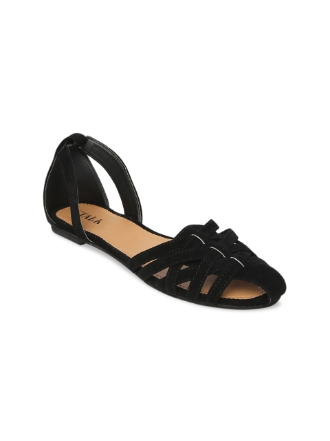 

STALK Women Black Open Toe Flats with Laser Cuts