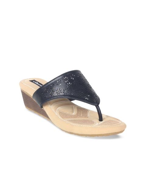 

Sherrif Shoes Black Textured Wedge Sandals with Laser Cuts