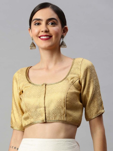 

Soch Women Gold-Coloured Woven-Design Art Silk Saree Blouse