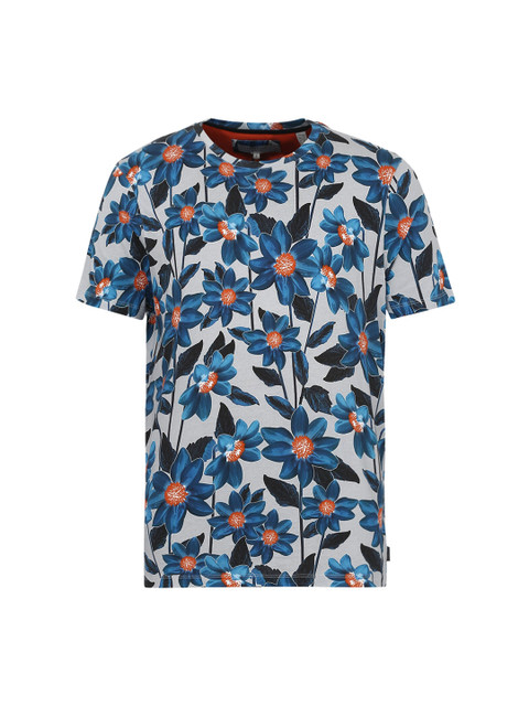 

Ted Baker Men Grey Blue Pure Cotton Tropical Printed Pure Cotton T-shirt
