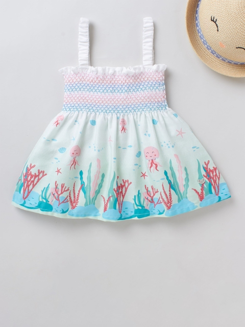 

Ed-a-Mamma White Smocked Ocean Printed Sustainable A-Line Top