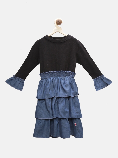

First Kick Black Colourblocked Peplum Dress
