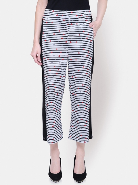 

Yaadleen Women Black & White Striped Knitted Cropped Palazzos