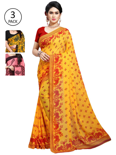 

KALINI Pack of 3 Printed Poly Georgette Saree, Multi