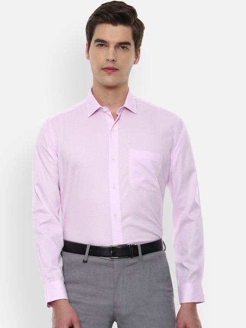 

Van Heusen Men Lavender Textured Pure Cotton Formal Shirt