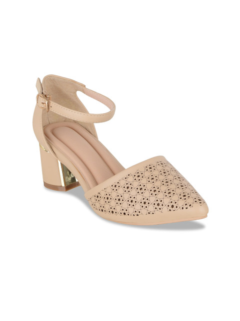 

Sherrif Shoes Beige Block Heeled Pumps with Laser Cuts